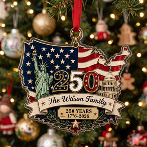 Personalized 250th America Patriotic Christmas Ornament With Family Name - USA Flag Tree Decor