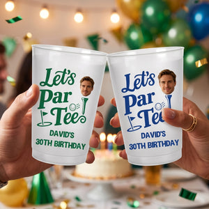 Personalized Photo Golf Birthday Party Cups - Custom Let's Par-Tee Frosted Drinkware Favors