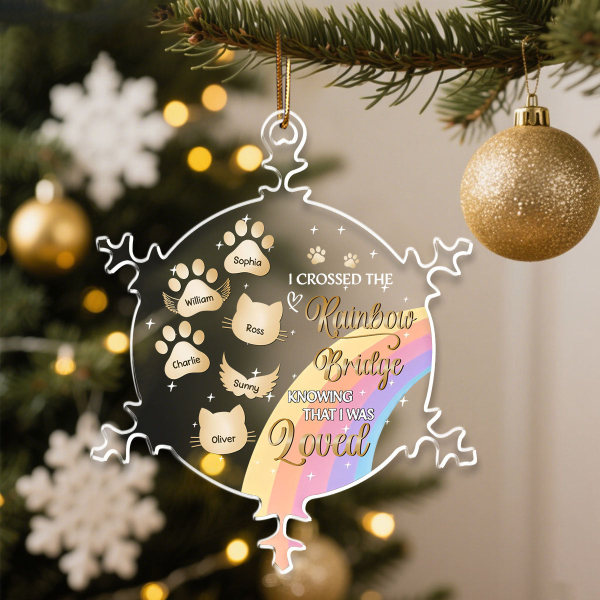 Personalized Snowflake Rainbow Bridge Ornament With 1-6 Names Heartfelt Memorial Gift For Pet Lover