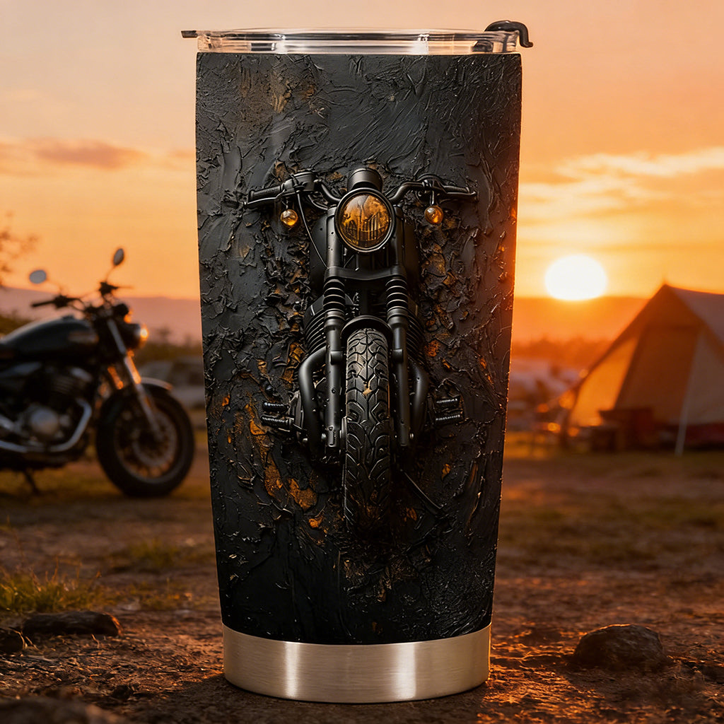 Personalized Retro Heavy Metal Motorcycle Stainless Steel Tumbler With Name - Father's Day & Birthday Gift For Biker Dad & Hubby