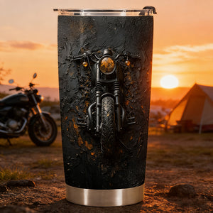 Personalized Retro Heavy Metal Motorcycle Stainless Steel Tumbler With Name - Father's Day & Birthday Gift For Biker Dad & Hubby