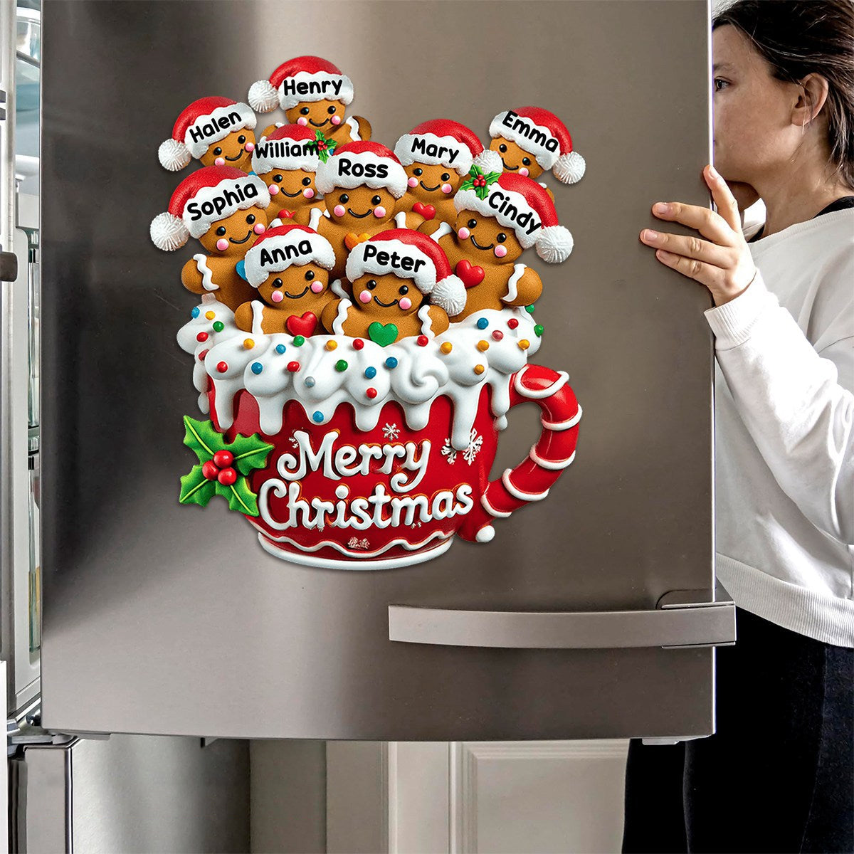 Personalized Christmas Gingerbread Cup Family Decal with 2-10 Names, "Put" The Family Into Gingerbread Cups To Welcome Christmas