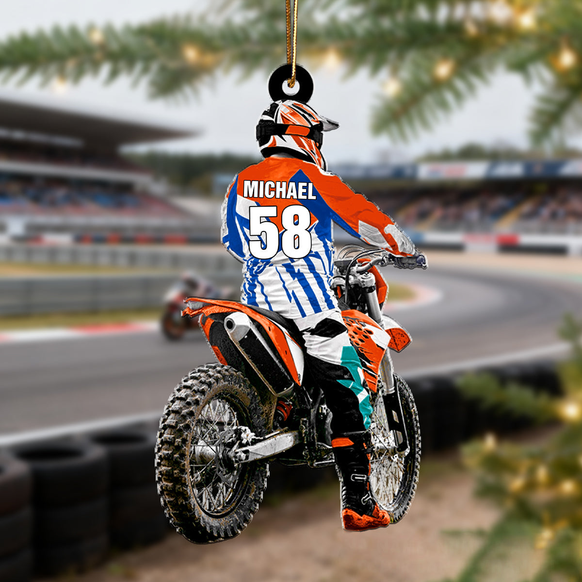 Personalized Motocross Racer Christmas Ornament With Name Number & Color Cycling Passion Gift For Riders
