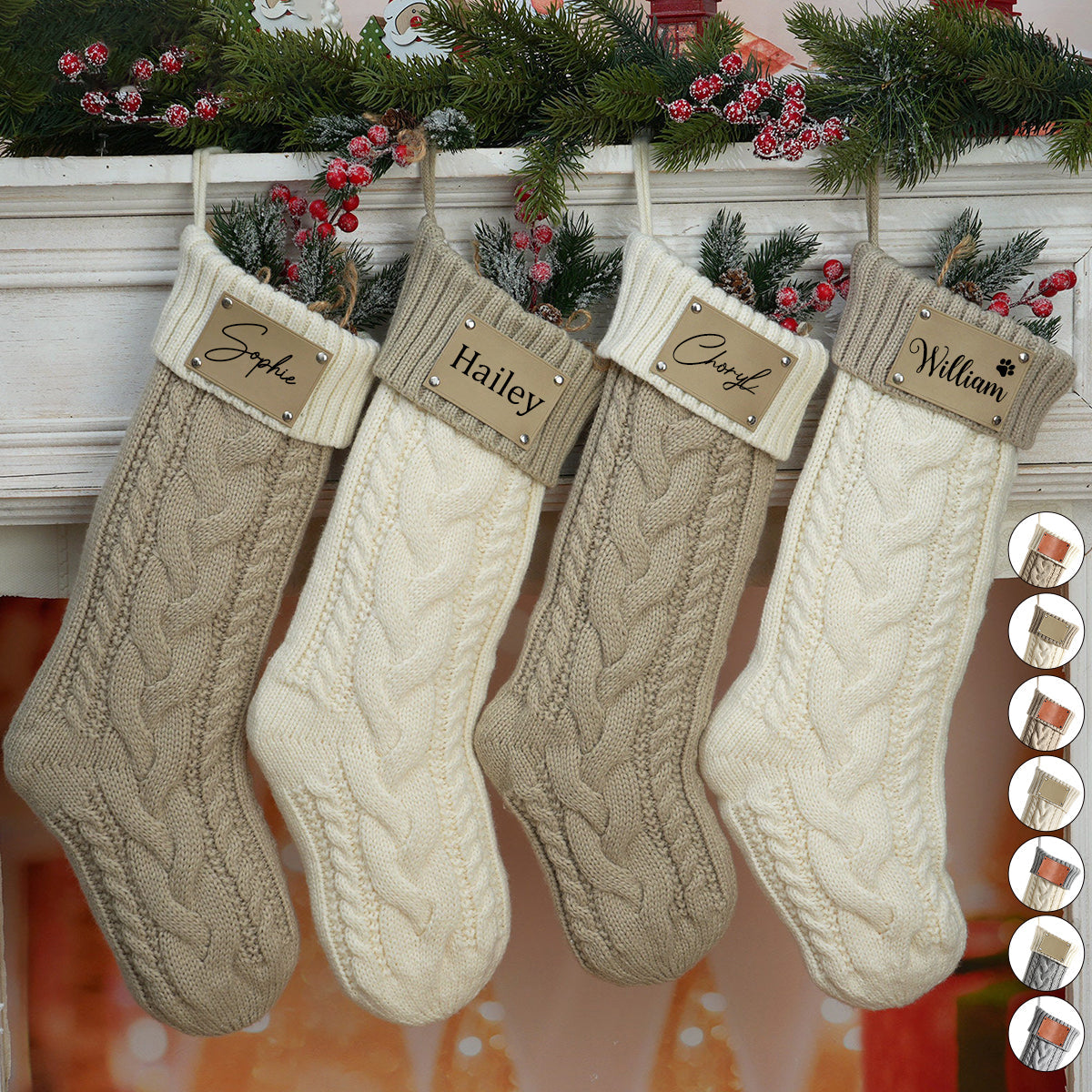 Leather Patch Personalized Knit Christmas Stockings - Custom Patch Monogram - Knit Holiday Gift For Family, Friends