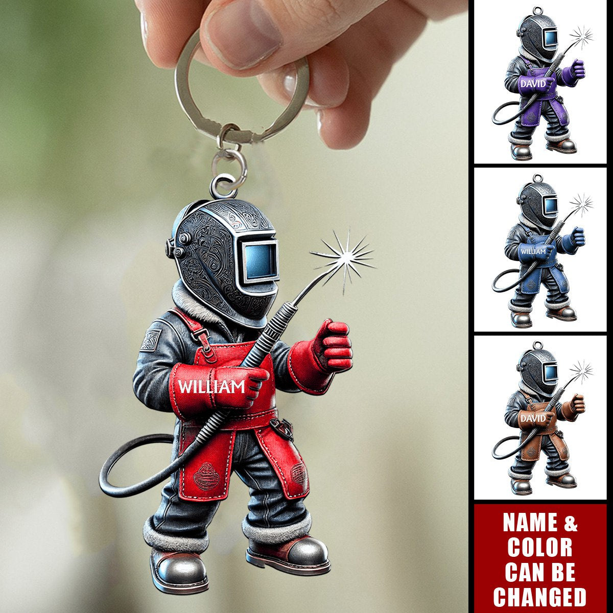 Welder Keychain Custom Name Engraved - Personalized Acrylic Gift for Welders, Metalworkers, Construction Professionals (Durable Metal Key Ring)