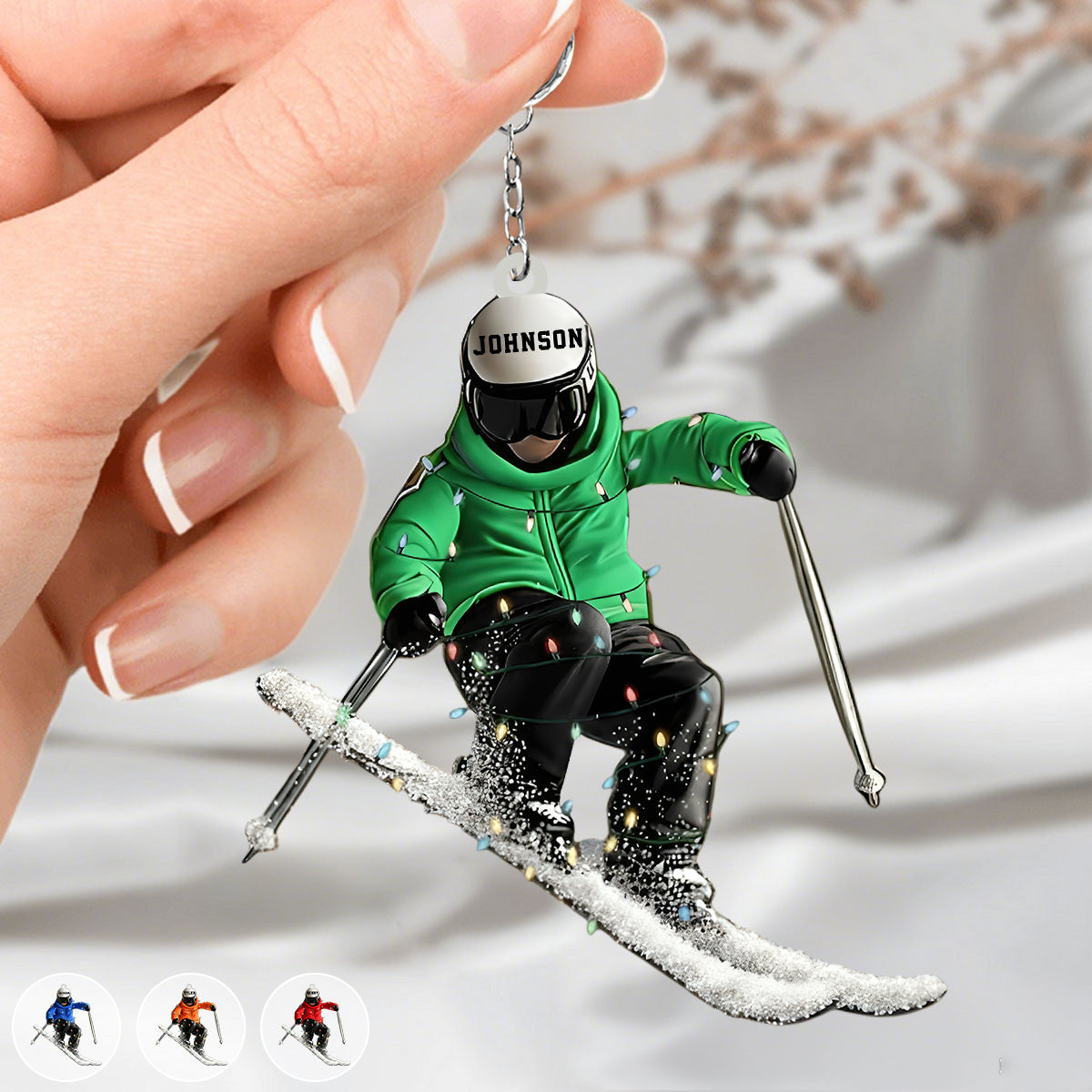 Personalized Funny Skiing Player Acrylic Keychain With Color & Name - Best Christmas Gift For Skiing Lovers