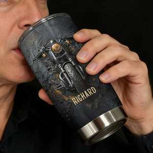 Personalized Retro Heavy Metal Motorcycle Stainless Steel Tumbler With Name - Father's Day & Birthday Gift For Biker Dad & Hubby