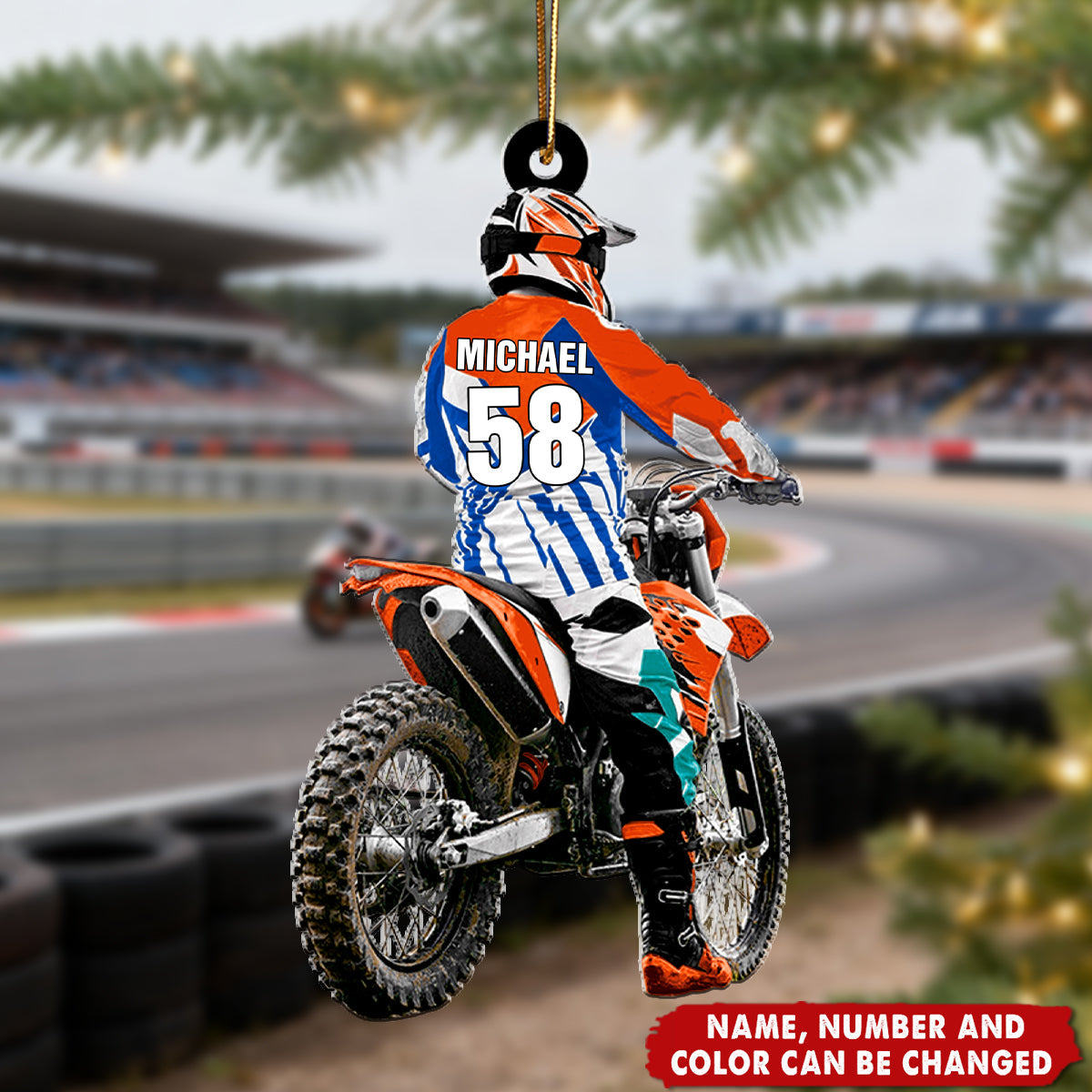 Personalized Motocross Racer Christmas Ornament With Name Number & Color Cycling Passion Gift For Riders