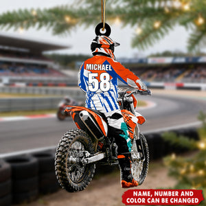 Personalized Motocross Racer Christmas Ornament With Name Number & Color Cycling Passion Gift For Riders