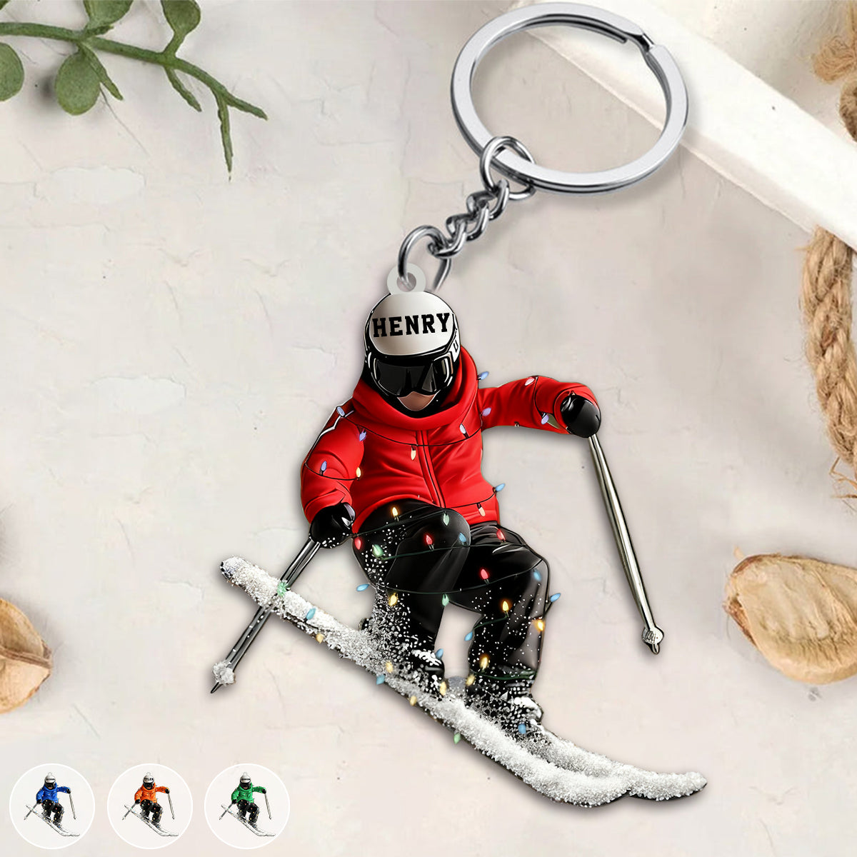 Personalized Funny Skiing Player Acrylic Keychain With Color & Name - Best Christmas Gift For Skiing Lovers