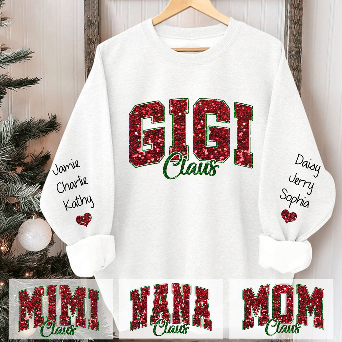 Glitter Gigi Claus Christmas And Kids Personalized Sweatshirt