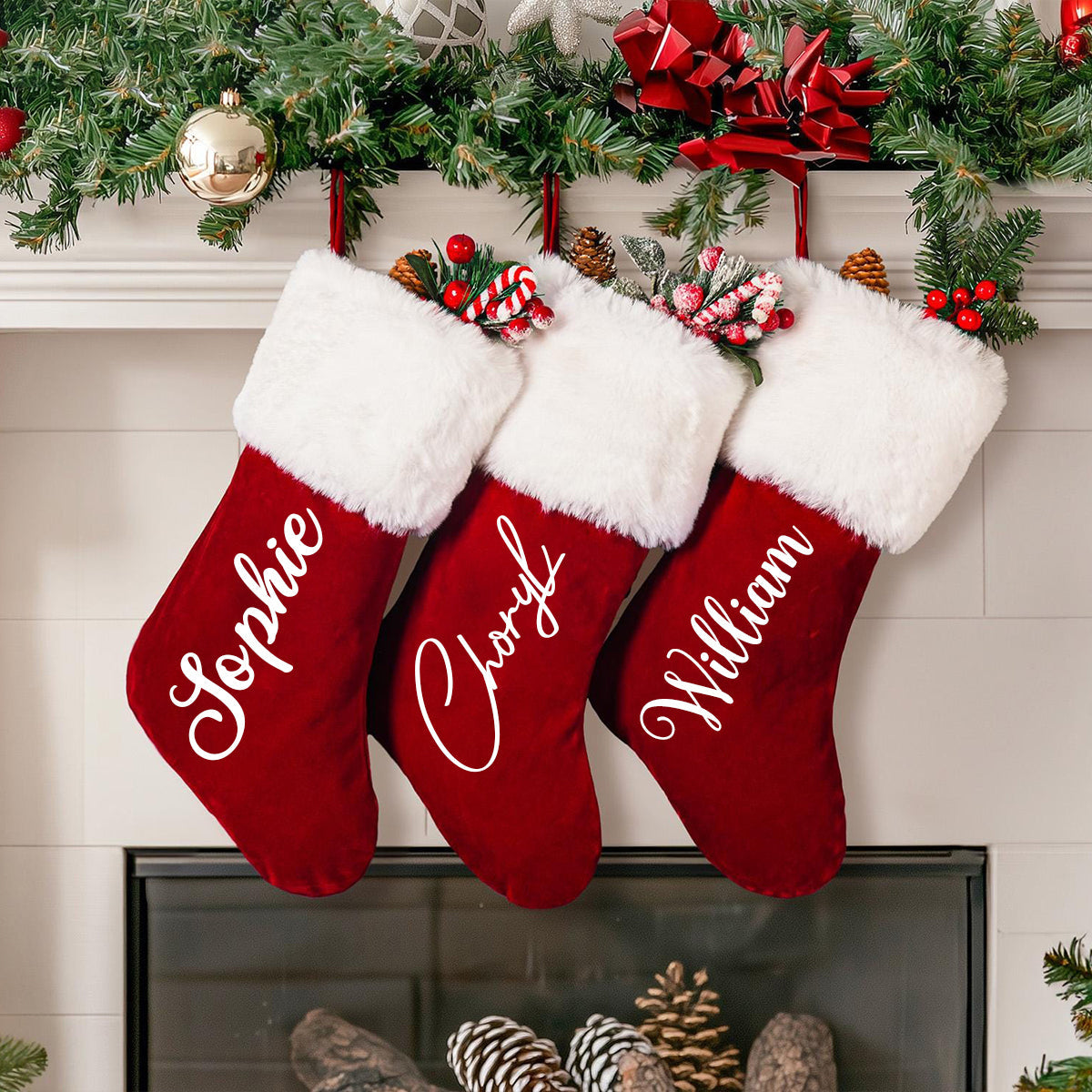 Personalized Red Velvet Christmas Stockings - Custom Name,Christmas Home Decor For Family & Friends