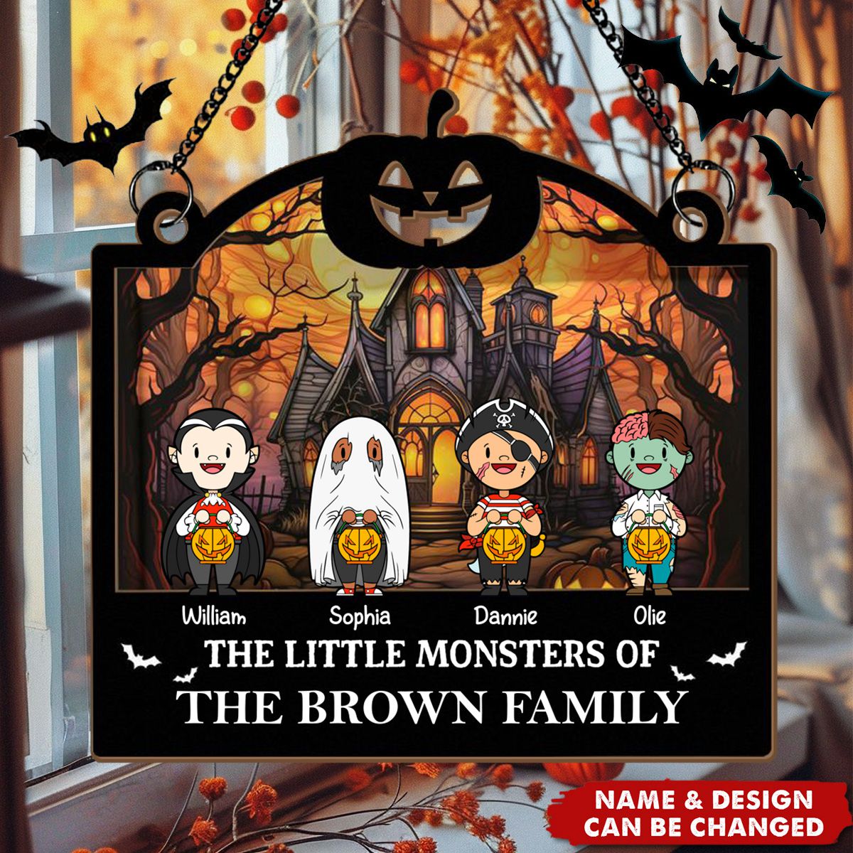 Personalized Halloween "Little Monsters" Suncatcher Ornament With Name & Design Create Unique Halloween Atmosphere