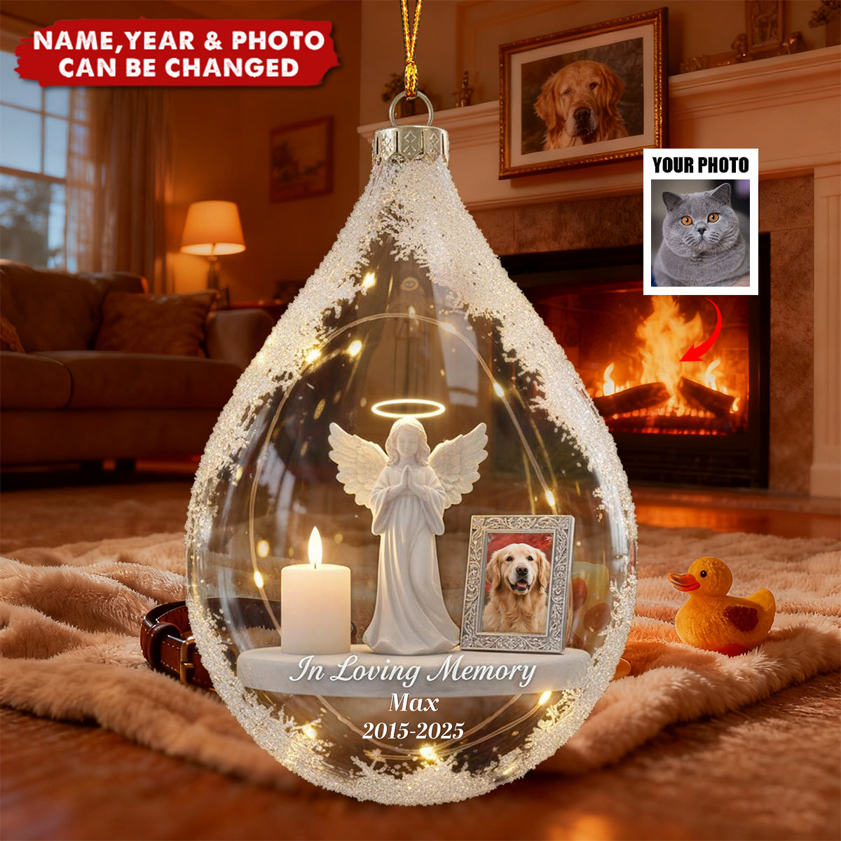 Personalized Loss of Loved Pet Remembrance 3D Effect Ornament With Name & Year & Photo- Xmas Decor Sympathy Gift For Pet Owners