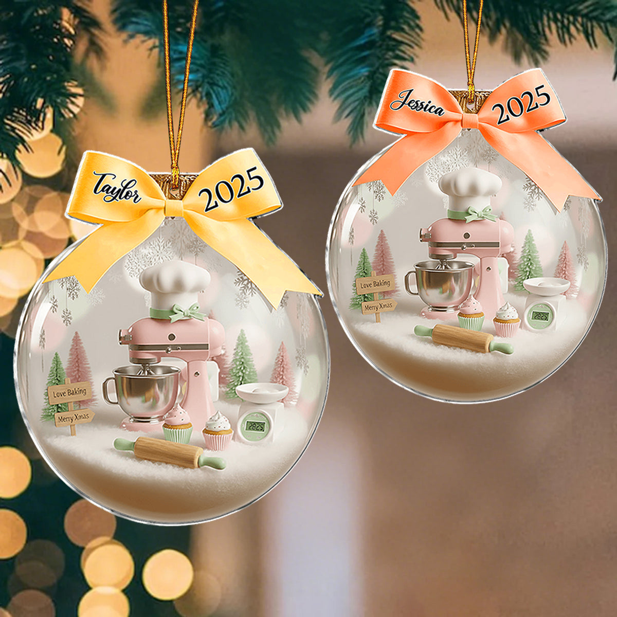 Personalized "Love Baking" Acrylic Ornament With Baker's Name & Year Whimsical Gift For Bakers & Cookie Lover