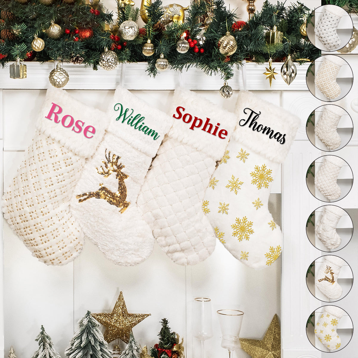 Personalized Embroidered Christmas Stockings  - Plush Sequin Custom Name,Knit Holiday Gift For Family, Friends