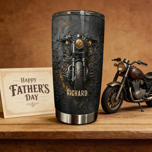 Personalized Retro Heavy Metal Motorcycle Stainless Steel Tumbler With Name - Father's Day & Birthday Gift For Biker Dad & Hubby