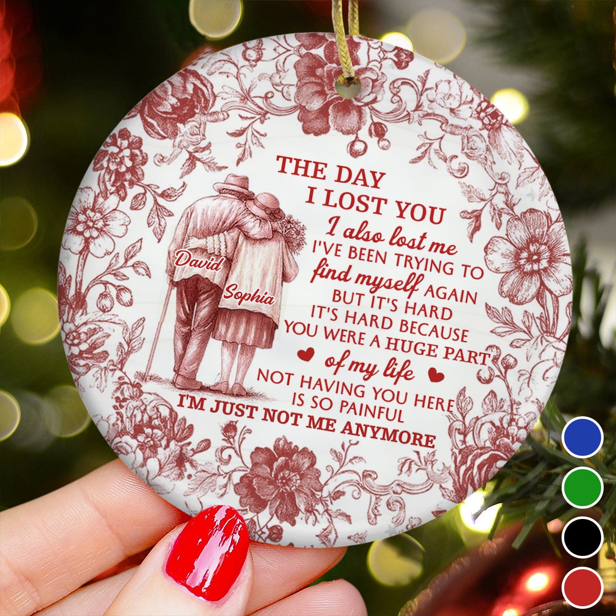 Personalized "The Day I Lost You" Ceramic Ornament With Names & Floral Design Heartfelt Memorial Gift For Family & Loved Ones