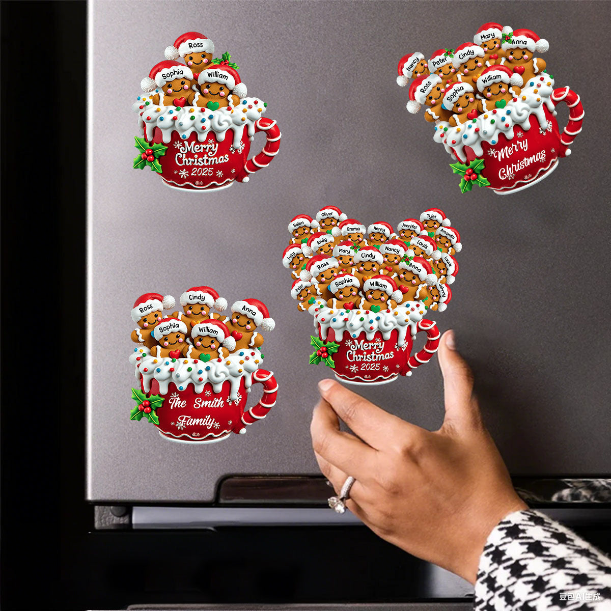 Personalized Gingerbread Family Acrylic Fridge Magnet With 2-20 Names,Christmas Touch To Your Kitchen & Refrigerator