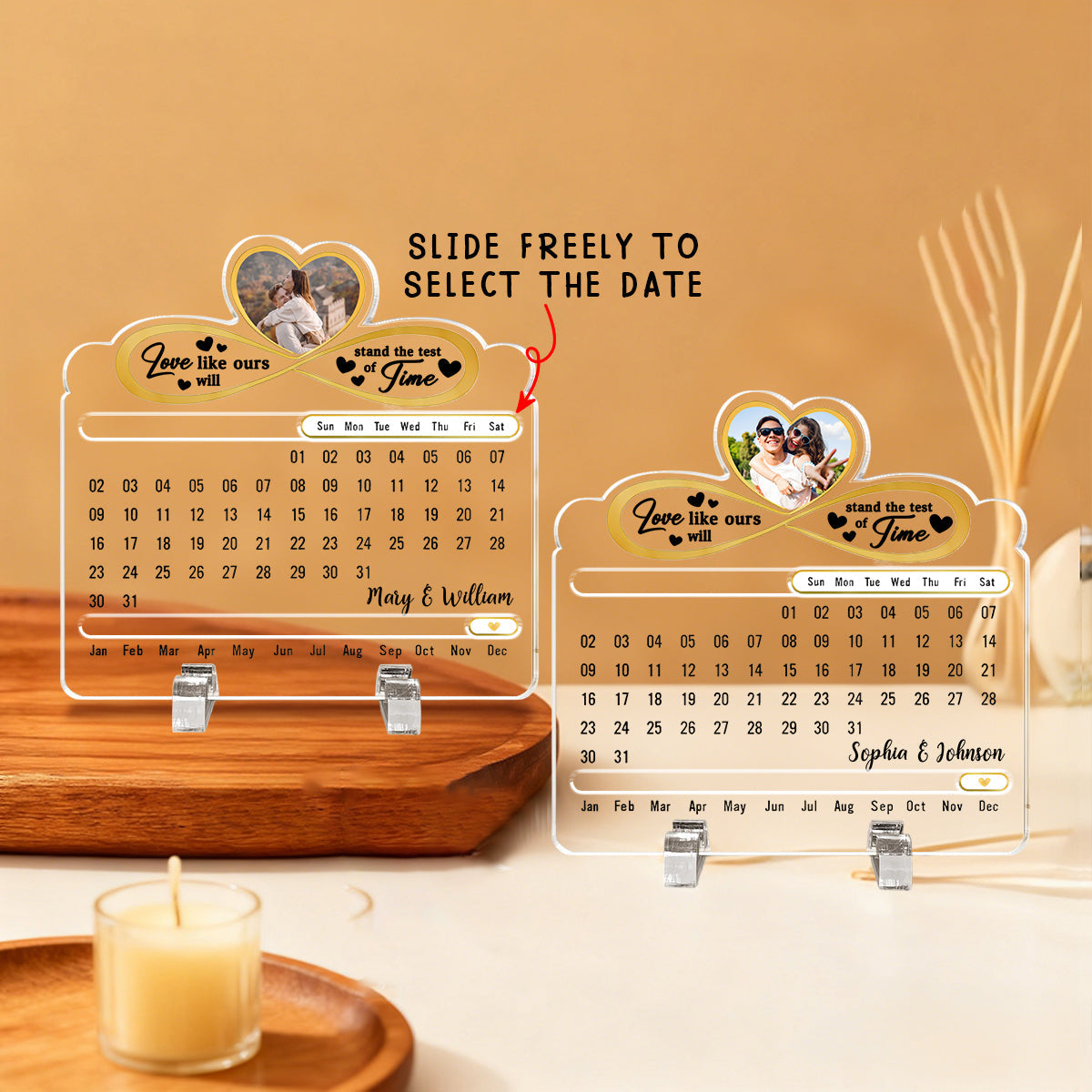 Personalized "Our Love Is Timeless" Perpetual Desk Calendar With Names Photo And Text Romantic Anniversary & Valentine's Gift For Him Her