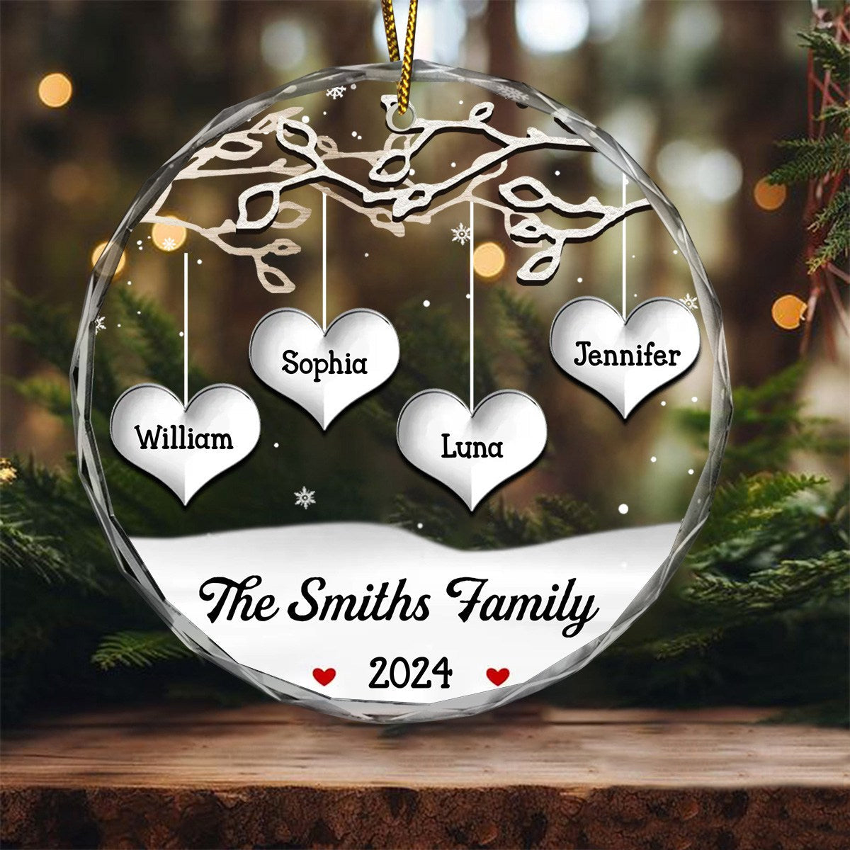 Personalized Christmas Gift For Family Tree Circle Glass Ornament