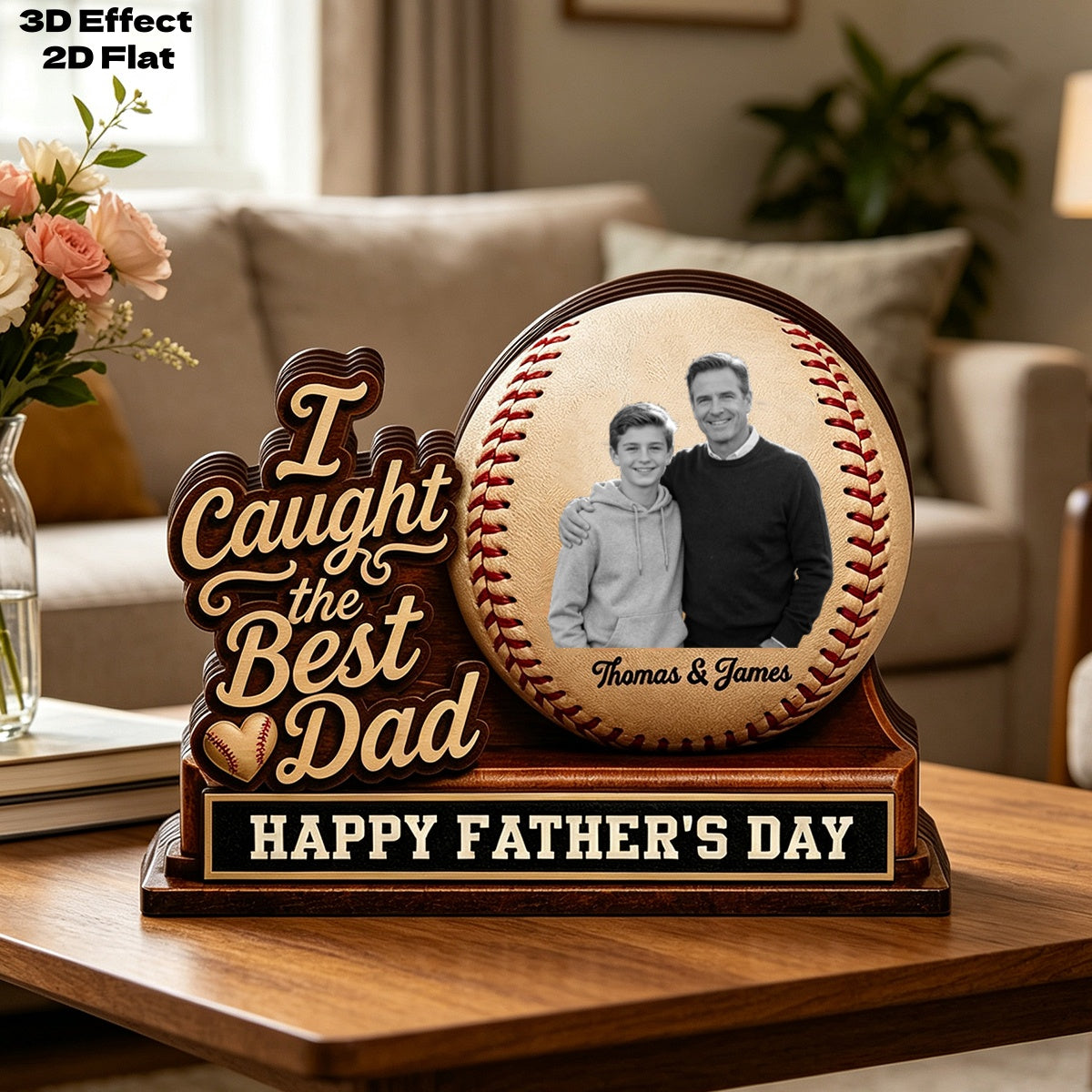 Personalized 4-Layered Baseball Rustic Wooden Block With Photo - Creative Father's Day Gift For Dad