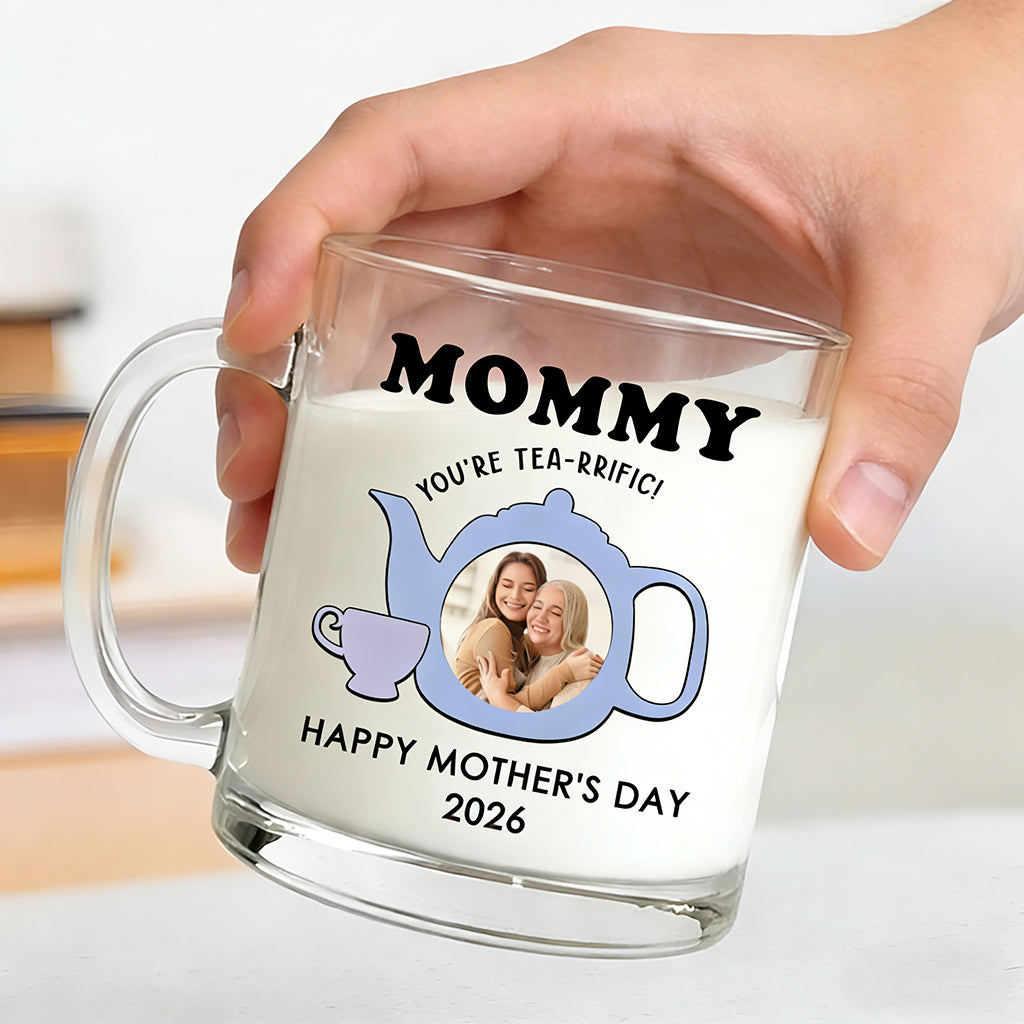 Personalized Insulated Glass Transparent Mug With "You Are Tea-Rrific" Floral - Creative Mother's Day Gift For Her