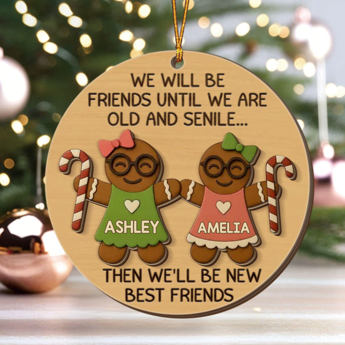 Personalized Best Gingerbread Friend Christmas 2-Layer Wooden Ornament With Name,Funny Christmas Gift For Soul Friend
