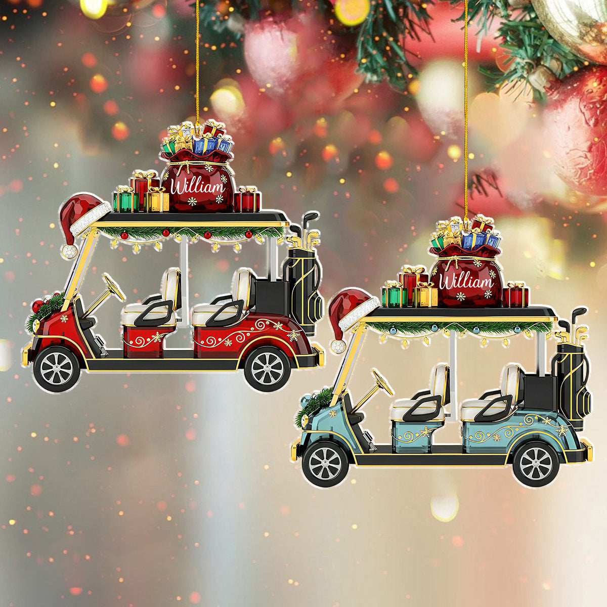 Personalized Golf Cart Christmas Ornament with Name & Color Perfect Festive Decor For Golfs Lovers