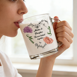 Personalized "Linked Together" Floral Glass Mug With Mom & Daughter Name - Mother's Day Gift For Her