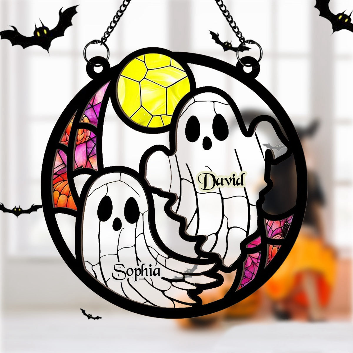 Personalized Halloween "Boo Crew" Suncatcher With 1-6 Kid Names Spooky & Sweet Holiday Decor