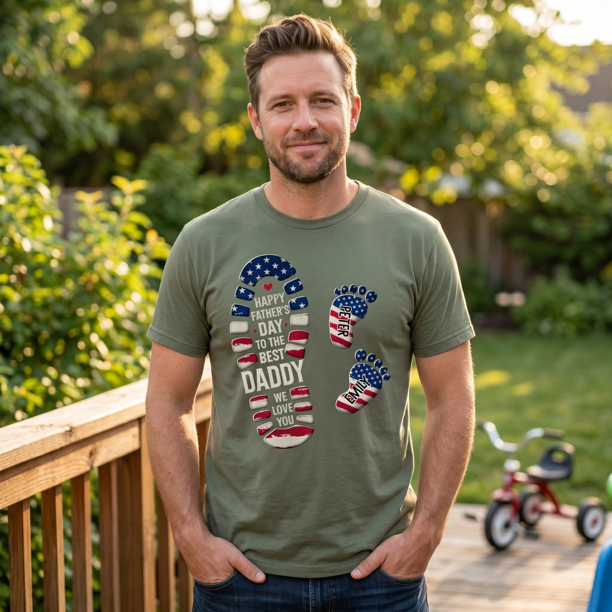 Personalized Feet Design T-Shirt With 1-10 Kid's Names | 250th Anniversary Father's Day Patriotic Gift