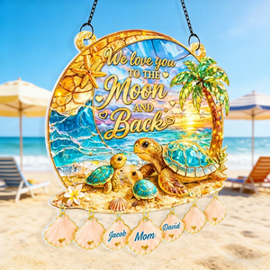 Personalized Sea Turtle Family Beach Theme Acrylic Suncatcher With Names - Mother's Day Gift For Her