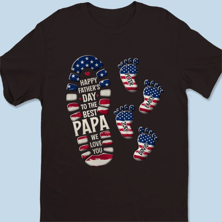 Personalized Feet Design T-Shirt With 1-10 Kid's Names | 250th Anniversary Father's Day Patriotic Gift