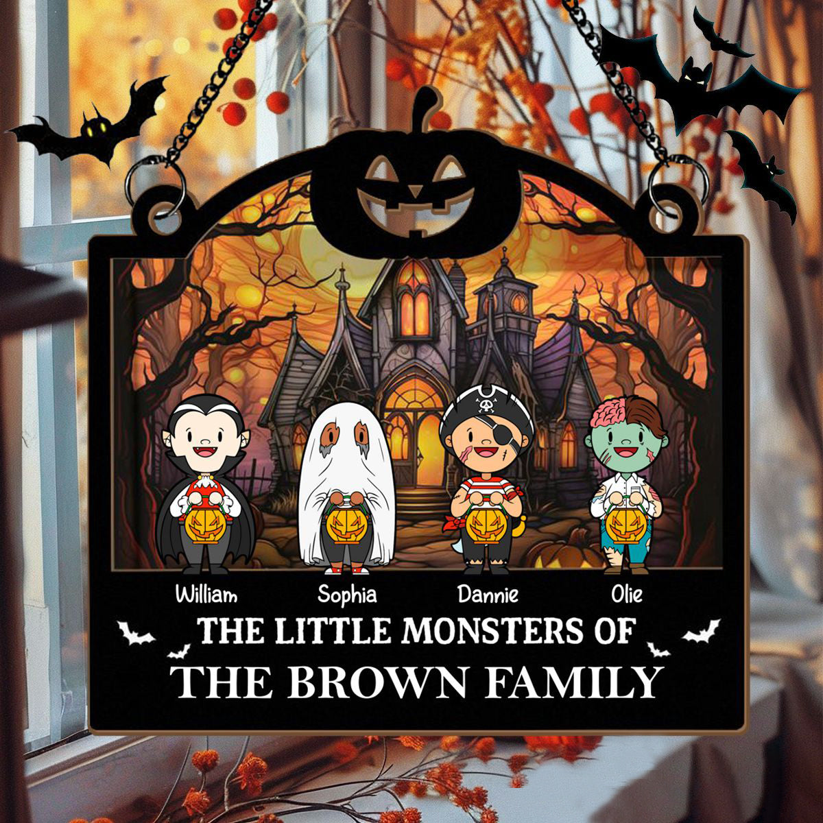Personalized Halloween "Little Monsters" Suncatcher Ornament With Name & Design Create Unique Halloween Atmosphere