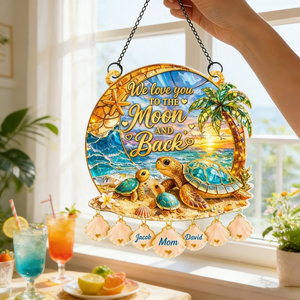 Personalized Sea Turtle Family Beach Theme Acrylic Suncatcher With Names - Mother's Day Gift For Her