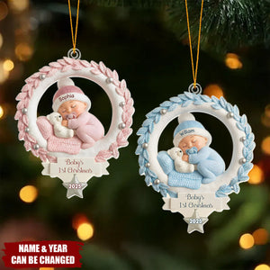 Personalized "Baby's 1st Christmas" Wreath Ornament With Name & Year & Color - Heartfelt Xmas Gift For New Parents & Family