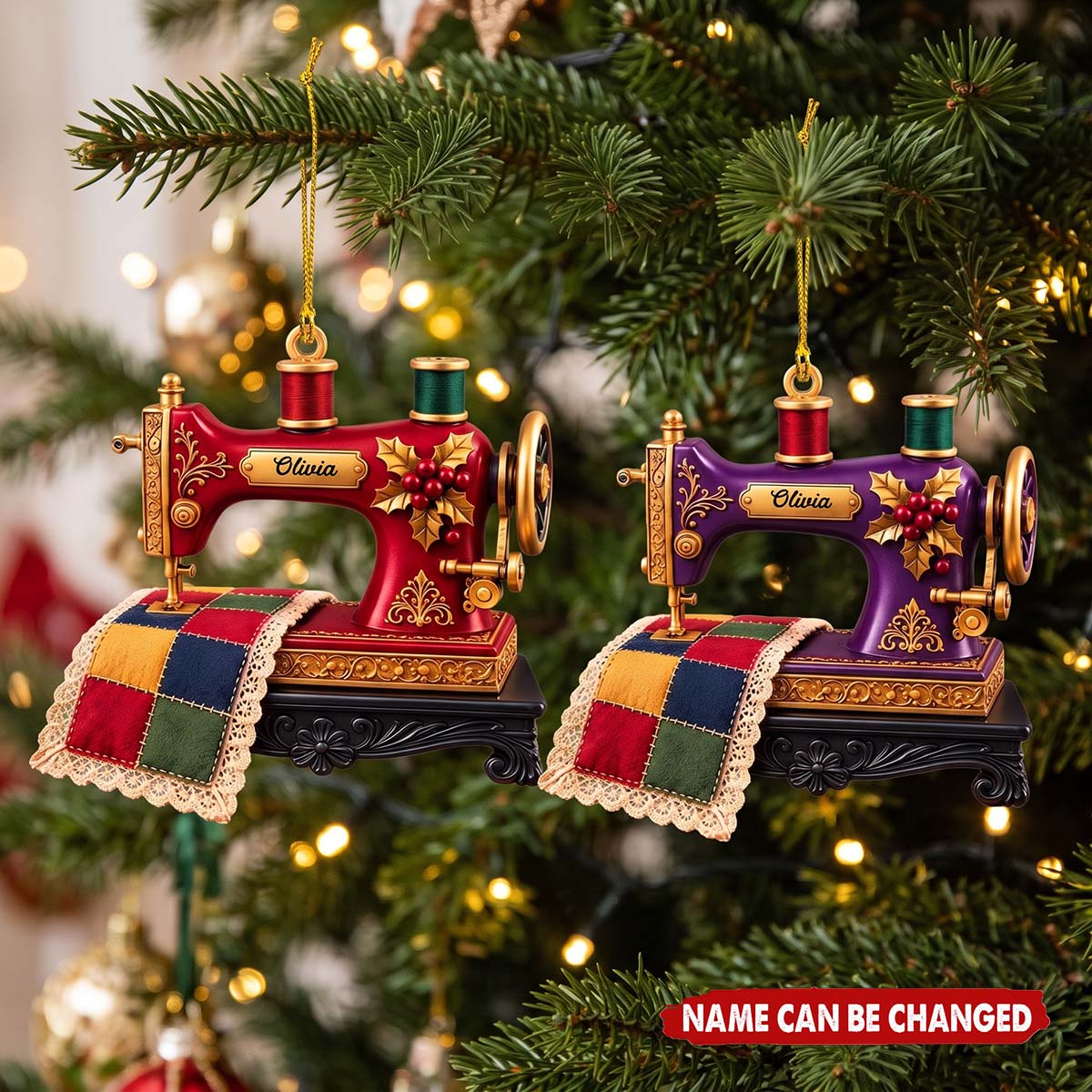 Personalized Christmas Sewing Machine Acrylic Ornament - Gifts For Seamstress & Crafters Sewing Lovers