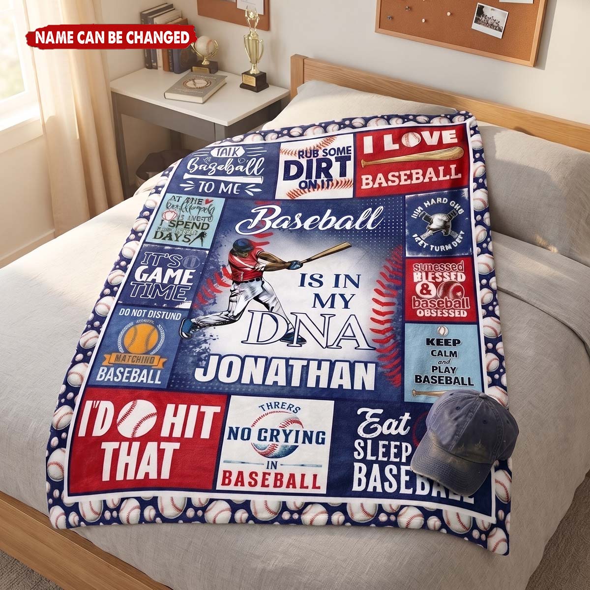 Personalized Baseball Themed Blanket - Birthday Christmas Gift For Baseball Lovers Boys Kids