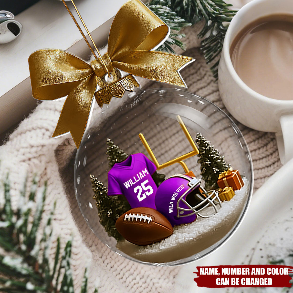 Personalized "Football Season Is Coming" Christmas Ornament With Player Name Number & Color Fun Gift For Sports Lover