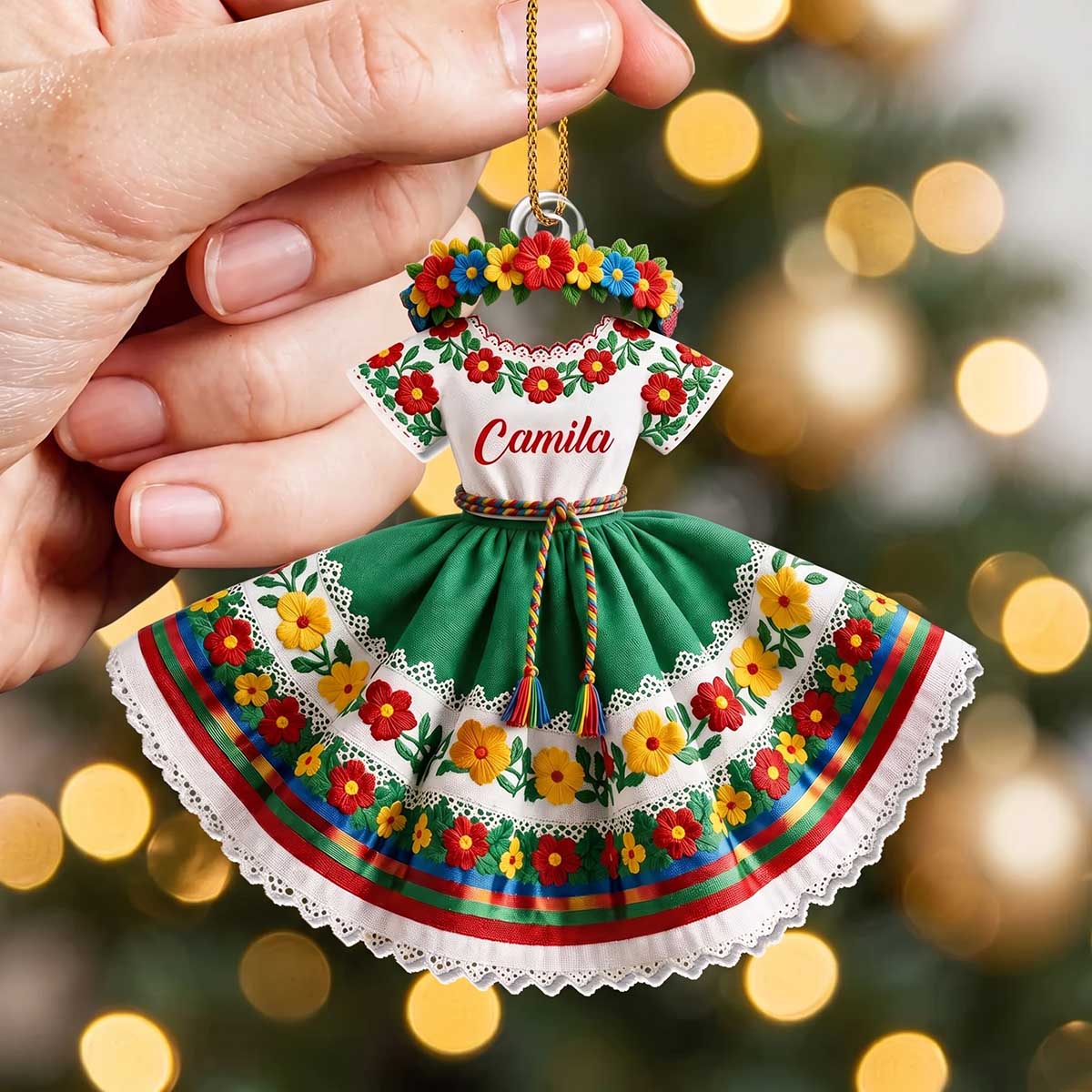 Personalized Hispanic Heritage Dress Acrylic Ornament | Christmas Cultural Gift