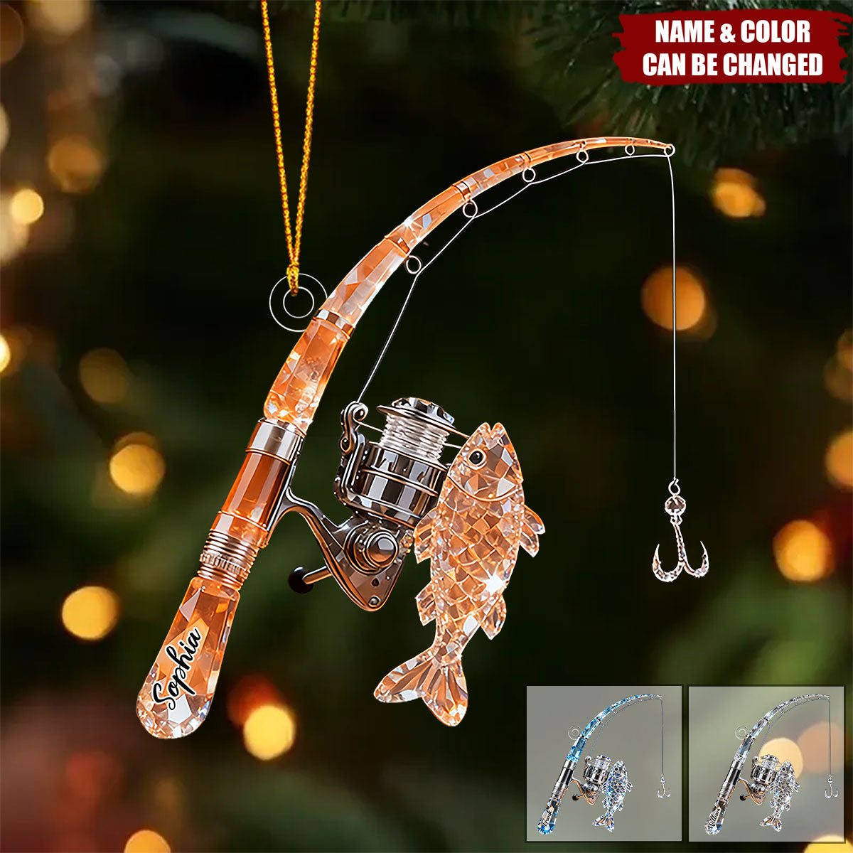 Personalized Fishing Rod Acrylic 3D Effect Ornament With Name - Christmas Tree Decor Birthday Father's Day Gift For Dad & Fishing Lover