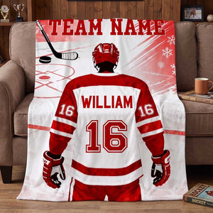 Personalized Hockey Player Fleece Blanket | Sports Gift For Hockey Player Athlete Men Boys