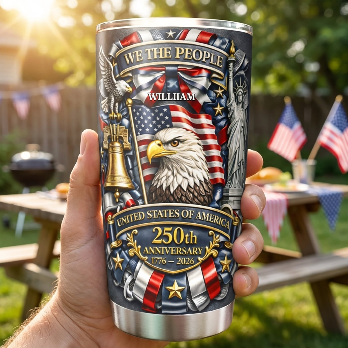 Personalized US 250th "We The People" Tumbler With Name | Ideal For Independence Day Veterans And Proud Americans