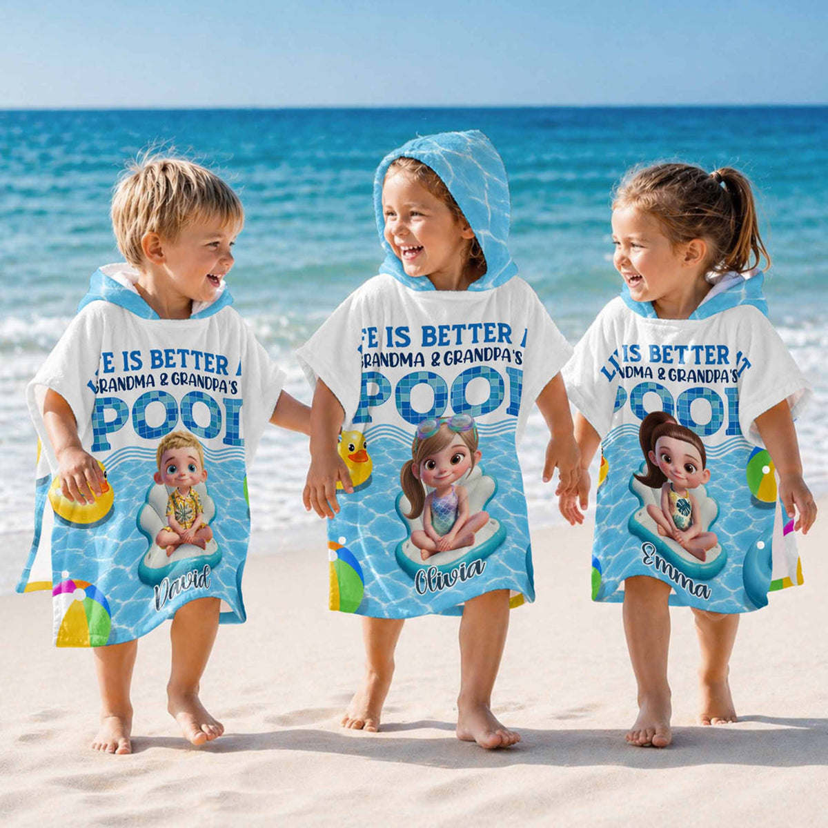 Personalized Kids Hooded Beach Towel With "Life Is Better At Pool" | Kids Summer Beach Holiday Gift