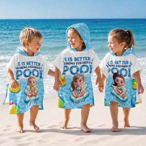 Personalized Kids Hooded Beach Towel With "Life Is Better At Pool" | Kids Summer Beach Holiday Gift