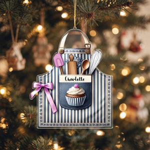 Personalized Baker Apron Christmas Ornament - Baking Lover Gift - Cute Kitchen Holiday Decor