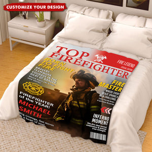 Personalized Firefighter Magazine Cover Blanket With Photo & Name | Best Christmas Gift For Firefighter Men