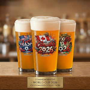 Personalized 2026 World Cup Country Beer Glass With Name & lcon | Gift For Soccer Fans