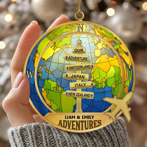 Personalized Couple Travel Ornament - World Map Adventure Keepsake For Travelers